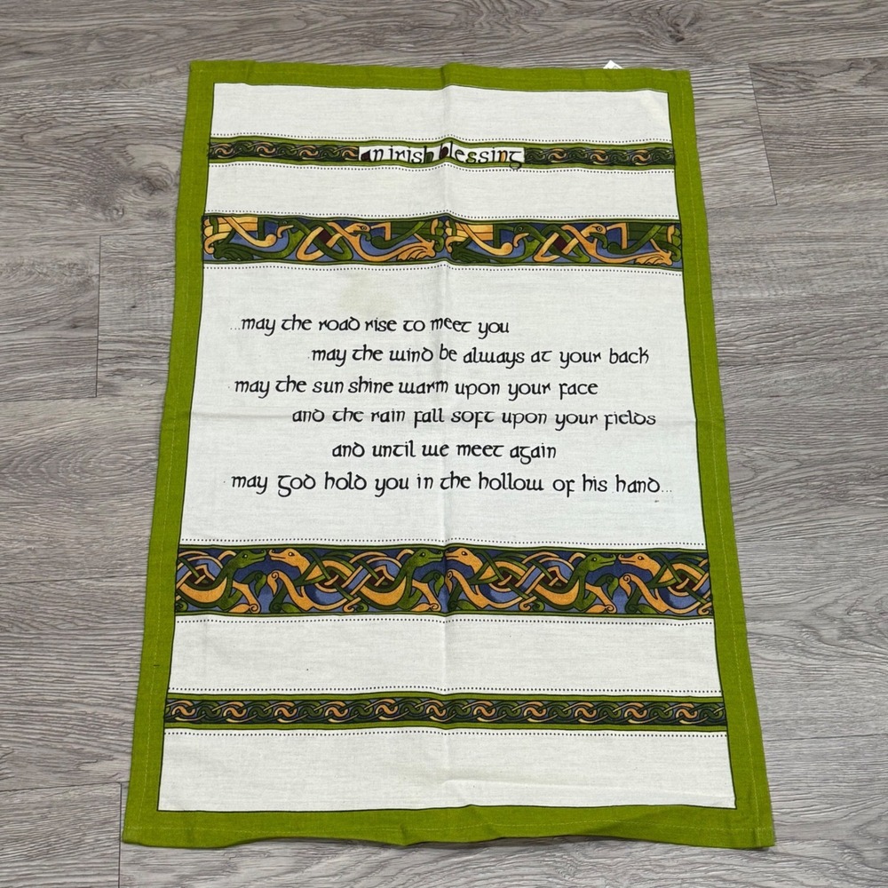 Clara Crafts Irish Blessing Tea Towel‎ Green Celtic Knot 100% Cotton Kitchen
